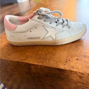 Golden Goose Cream and Pink Star Sneakers